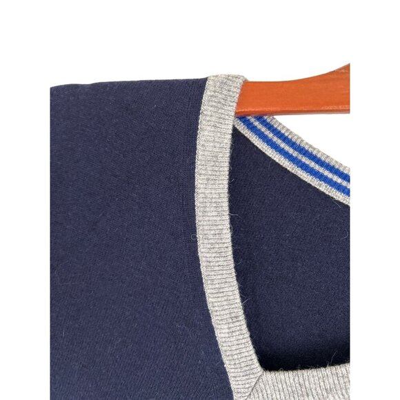 Made in Italy V-neck 100% Merino Wool Sweater Blue Elbow Patch Size Large - Picture 3 of 7